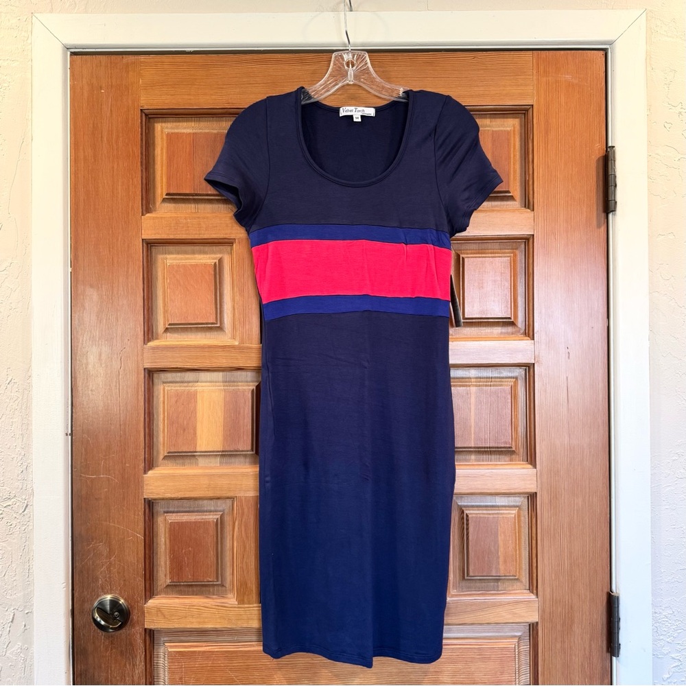 NWT Velvet Torch deep blue stretch knit T-shirt dress M